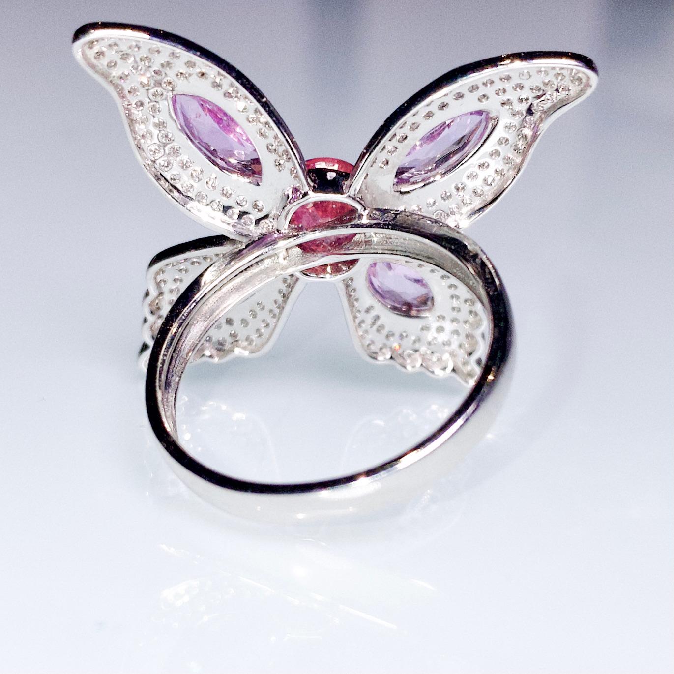 A Pink Sapphire and Diamond Ring in 18k White Gold
It consists of A Main 1.2 ct Pink Sapphire of Sri Lanka Origin, The colour is also known as 