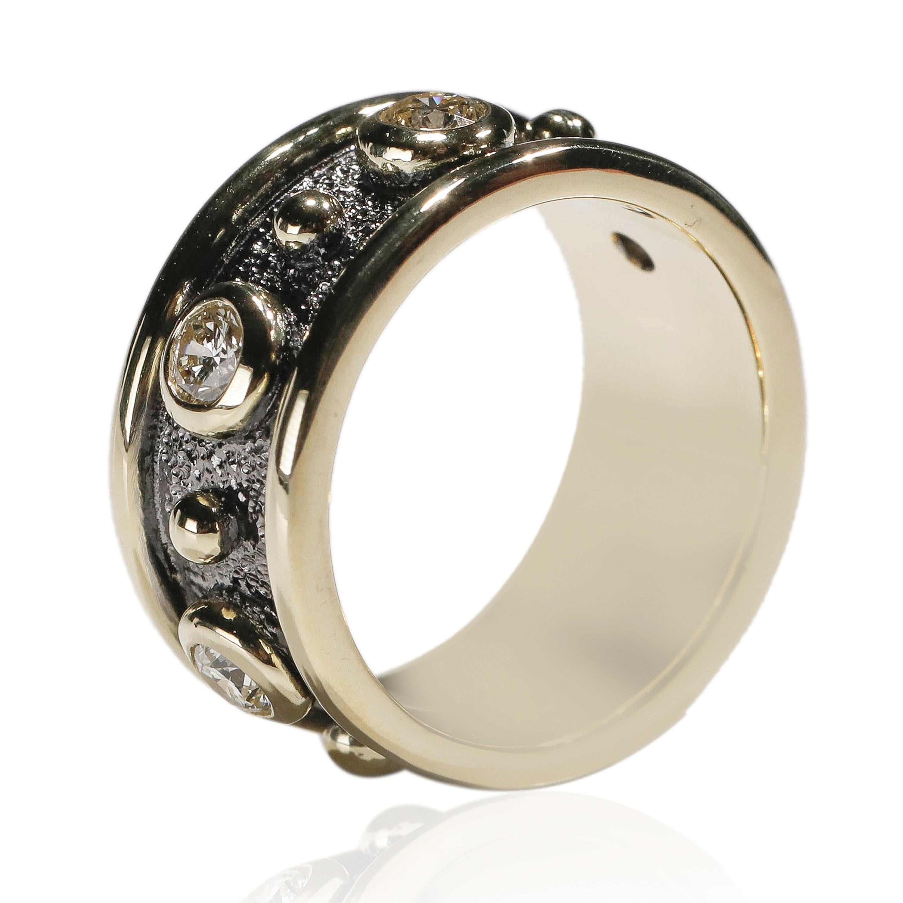 Contemporain Bague à anneau en or jaune 18 carats avec diamants taille ronde de 1,2 carat, taille US 5 en vente