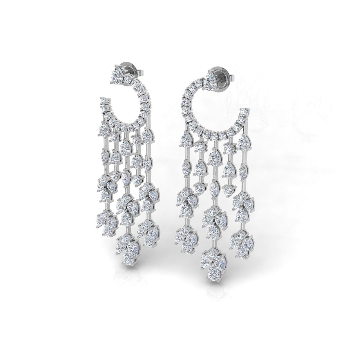 12 Ct. SI/HI Pear Diamond Crescent Moon Chandelier Earrings 14 Karat White Gold For Sale 1