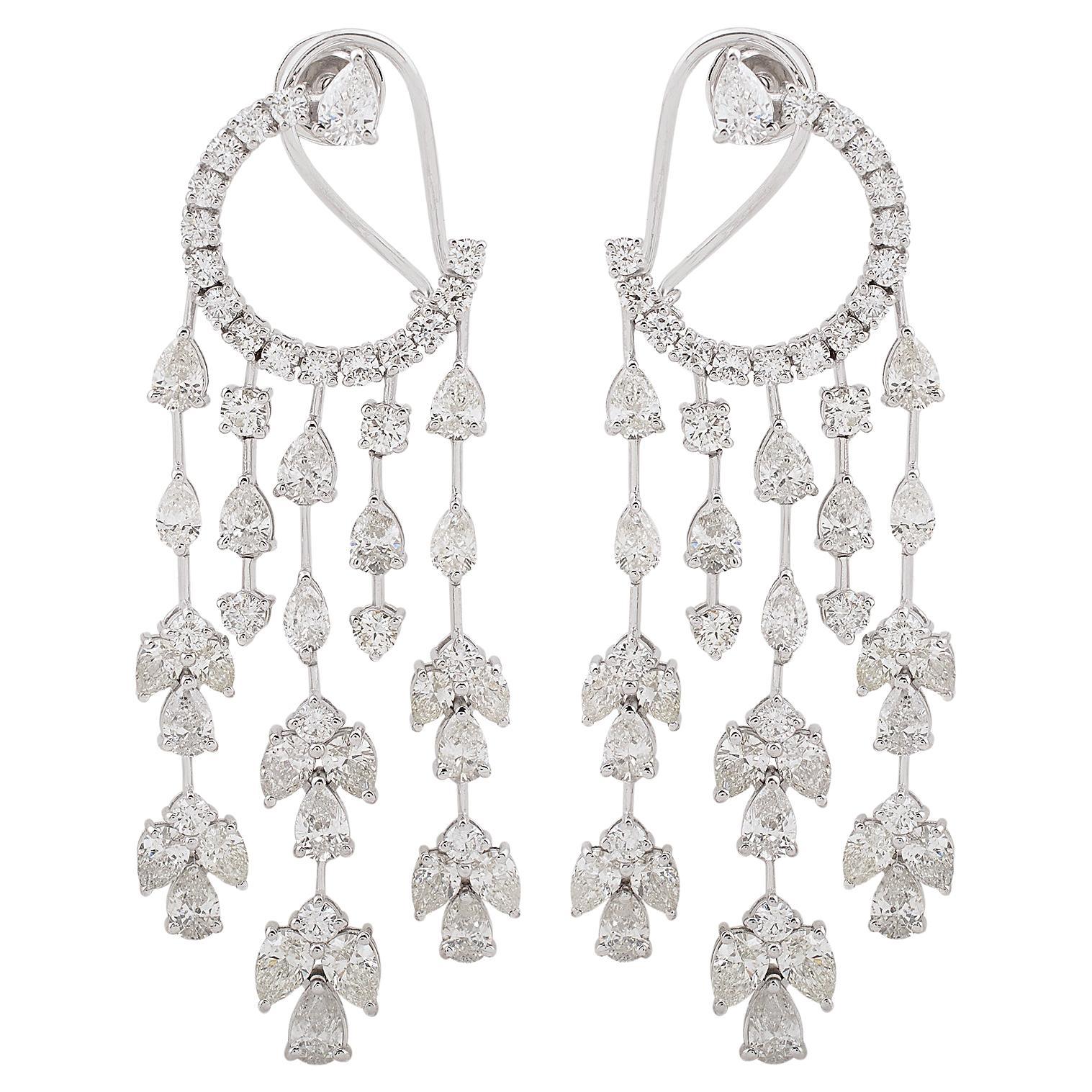 12 Ct. Orecchini a lampadario con diamante a mezzaluna SI/HI Pear Diamond 14 Karat White Gold in vendita