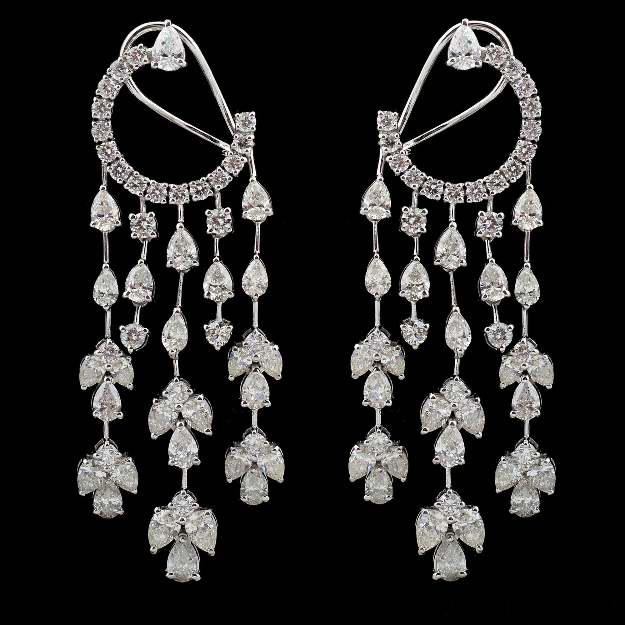 12 Ct. SI/HI Pear Diamond Crescent Moon Chandelier Earrings 18 Karat White Gold In New Condition For Sale In Diera, Dubai