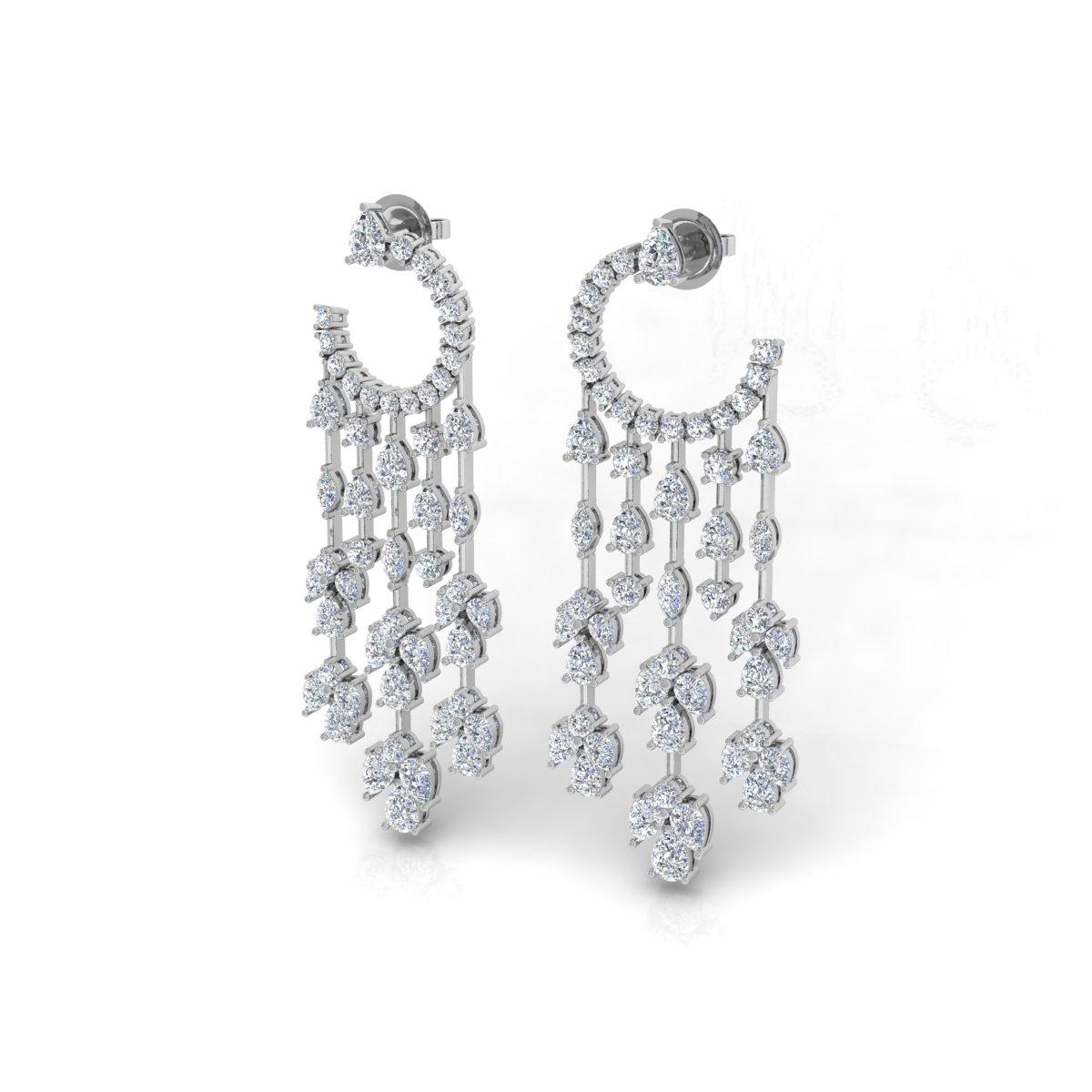 12 Ct. SI/HI Pear Diamond Crescent Moon Chandelier Earrings 18 Karat White Gold For Sale 2