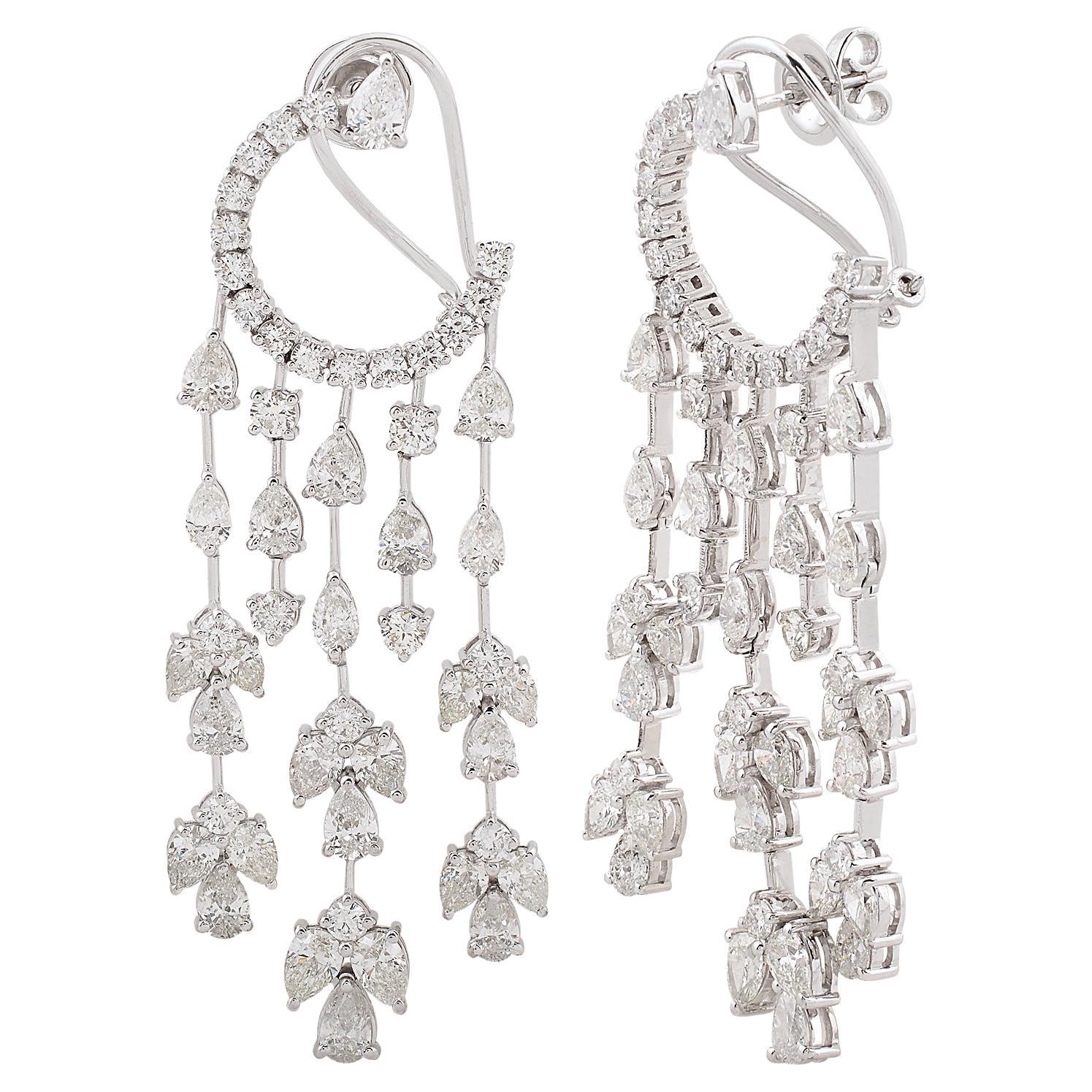12 Ct. SI/HI Pear Diamond Crescent Moon Chandelier Earrings 18 Karat White Gold For Sale