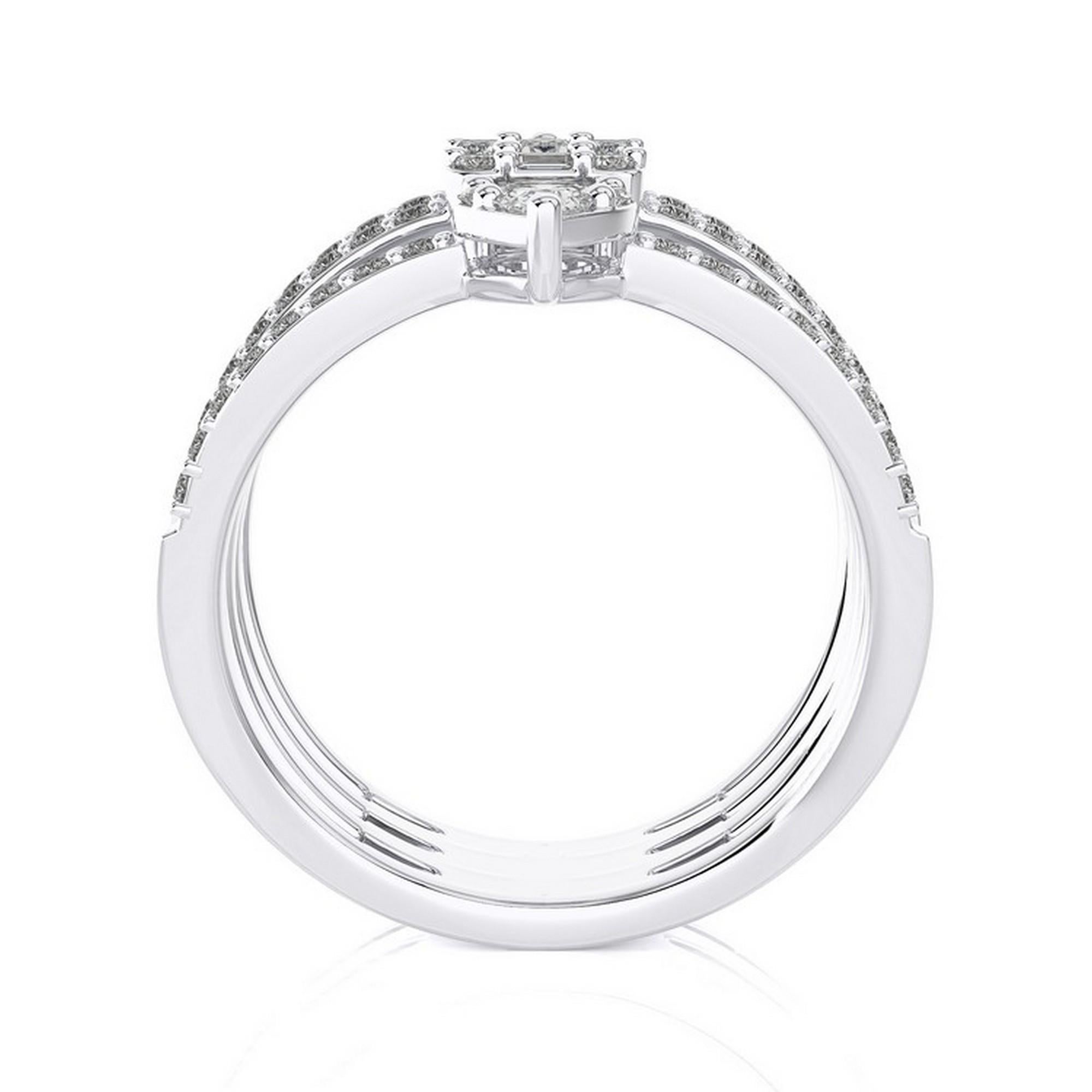 Modern 1.2 CTW Baguette & Princess Diamond in 14K White Gold Gazebo Collection Ring For Sale