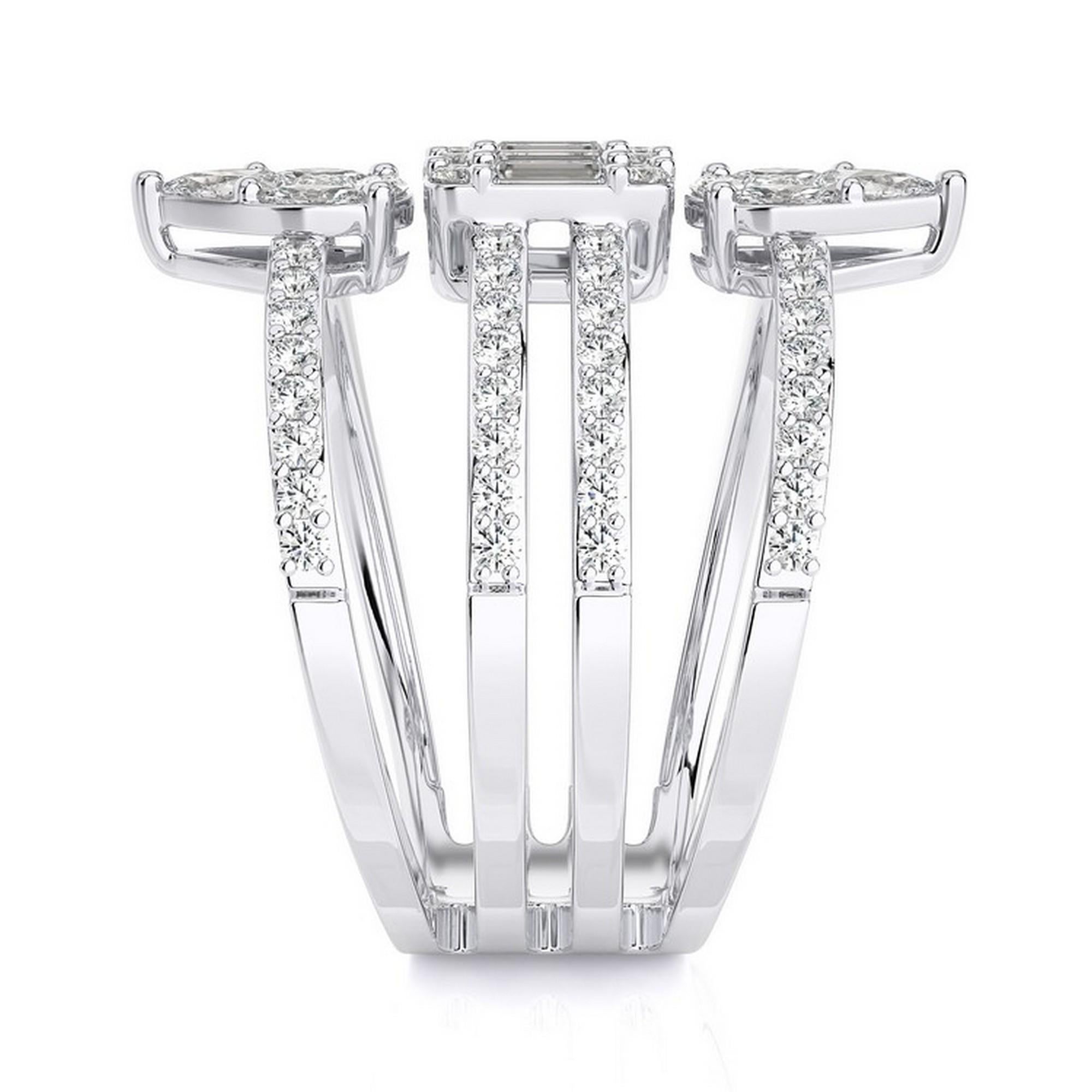 Round Cut 1.2 CTW Baguette & Princess Diamond in 14K White Gold Gazebo Collection Ring For Sale