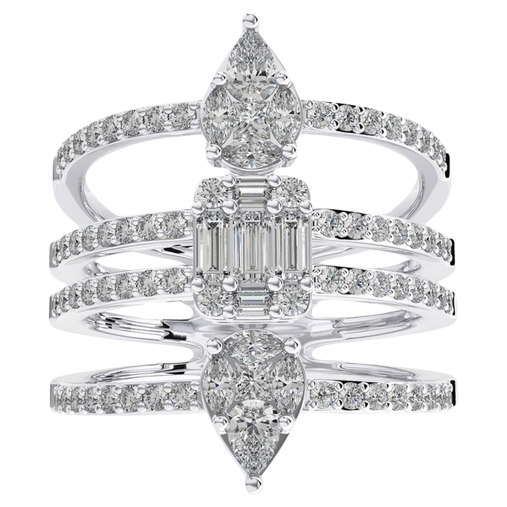1.2 CTW Baguette & Princess Diamond in 14K White Gold Gazebo Collection Ring For Sale
