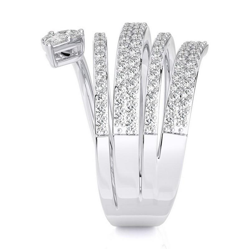 Round Cut 1.2 CTW Round Diamond 18K White  Gold  Classic Collection Excellent Spiral Ring For Sale