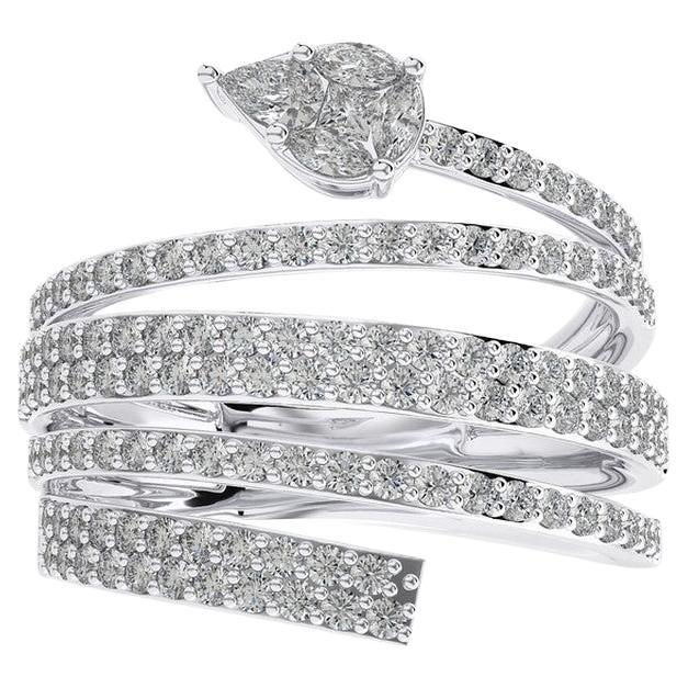 1.2 CTW Round Diamond 18K White  Gold  Classic Collection Excellent Spiral Ring For Sale