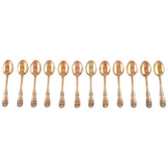Vintage 12 Danish Mocha Spoons in Gilded Silver, Approximate 1930s