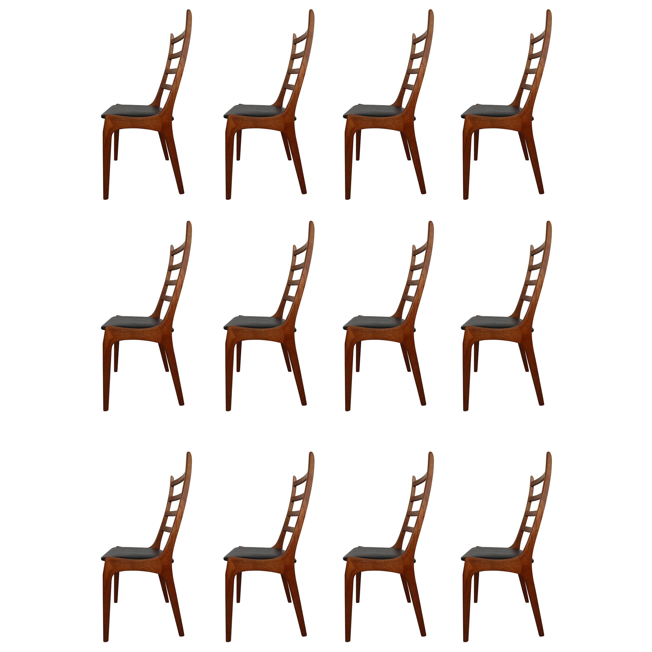 12 Danish Modern Teak Ladder Back Dining Chairs by Kai Kristiansen, 1960s