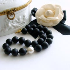 12 Days of Christmas - Matte Black Onyx & Shell Pearl Choker Necklace -Brooke VI
