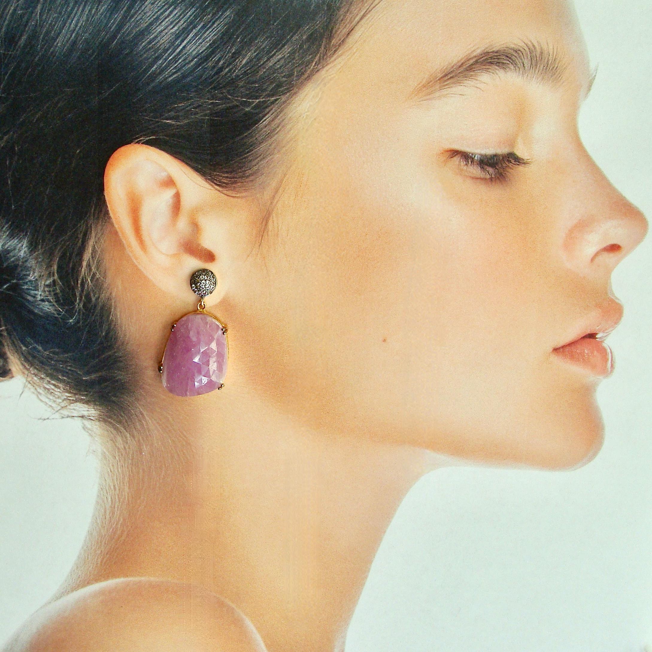12 Days of Christmas - Pink Sapphire w White Topaz Post - Sapphire Earrings In New Condition In Colleyville, TX