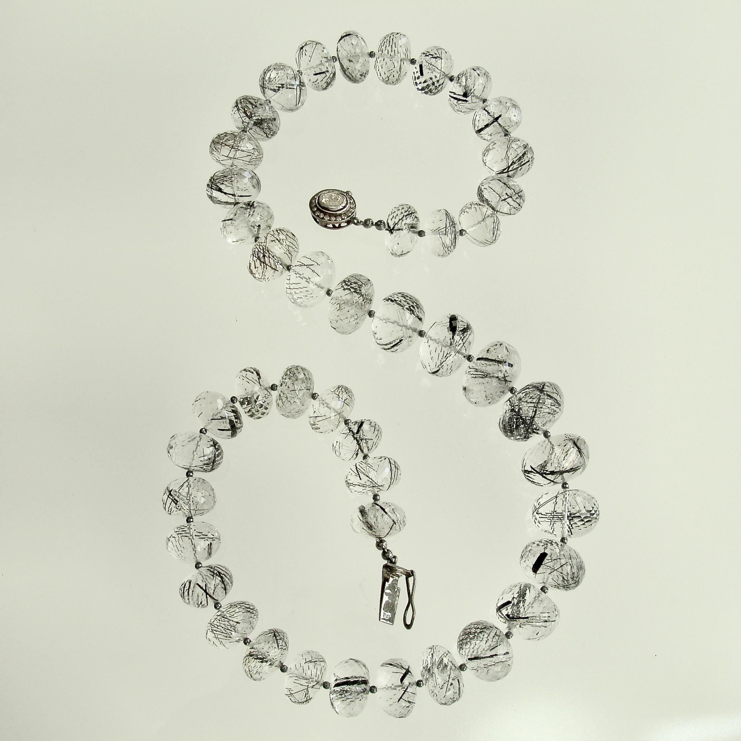 Artisan 12 Days of Christmas - Tourmilated Quartz & Polki Diamond Matinee Necklace For Sale