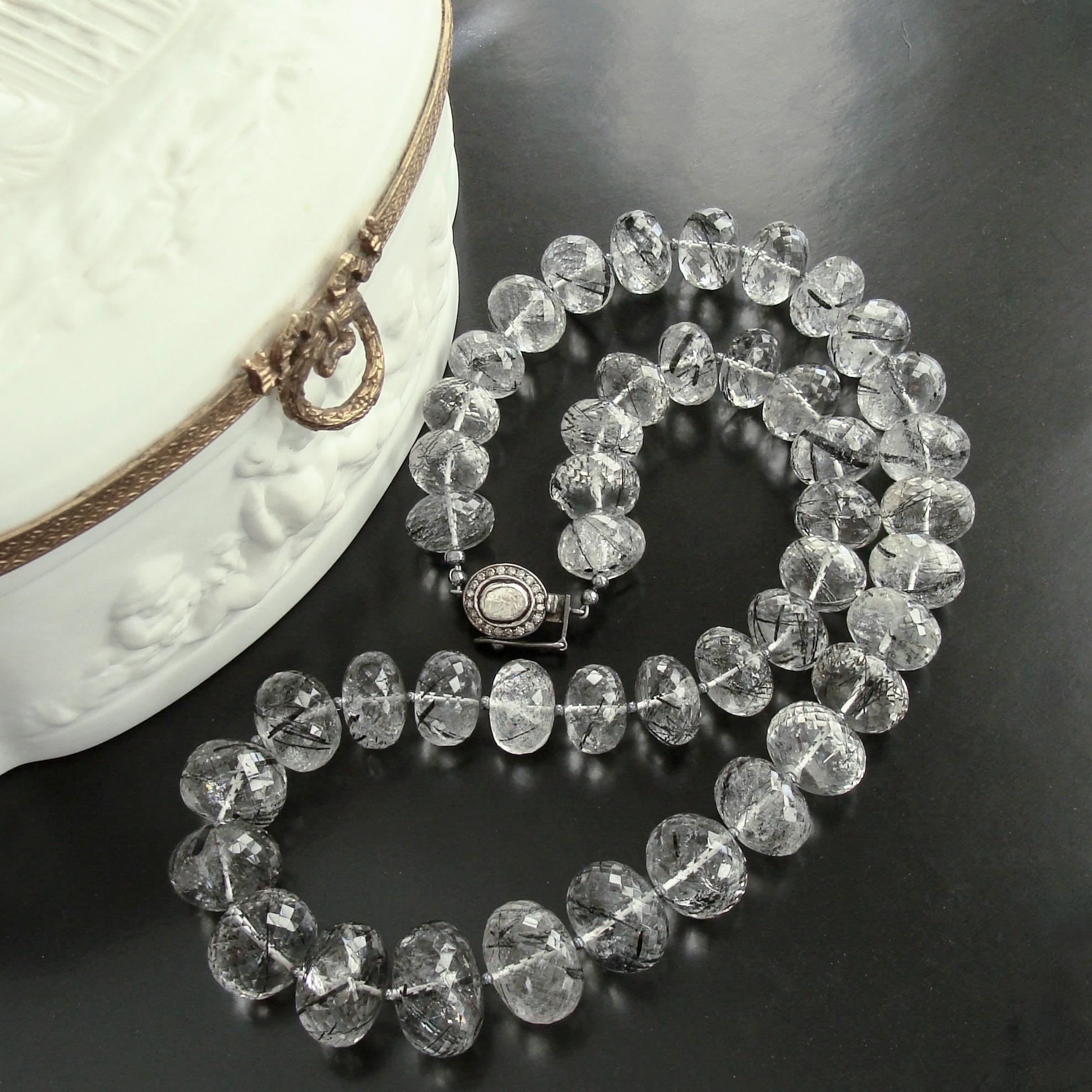 12 Days of Christmas - Tourmilated Quartz & Polki Diamond Matinee Necklace In New Condition For Sale In Colleyville, TX