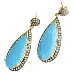 12 jours de Noël - Turquoise et Topaze blanche - Boucles d'oreilles Turquoise