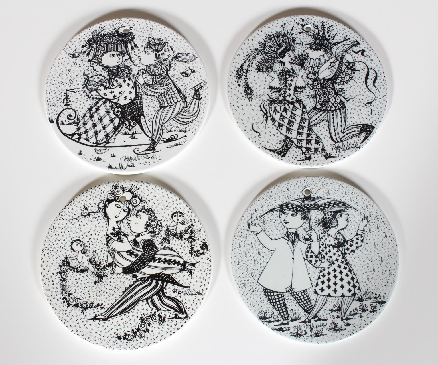 Scandinavian Modern 12 Decorative Month Wall Plaques by Bjorn Wiinblad for Nymolle, Denmark, 1970s
