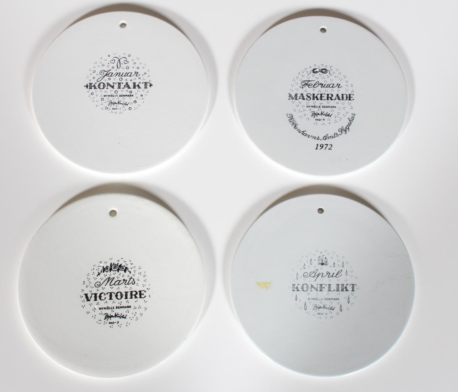 Danish 12 Decorative Month Wall Plaques by Bjorn Wiinblad for Nymolle, Denmark, 1970s