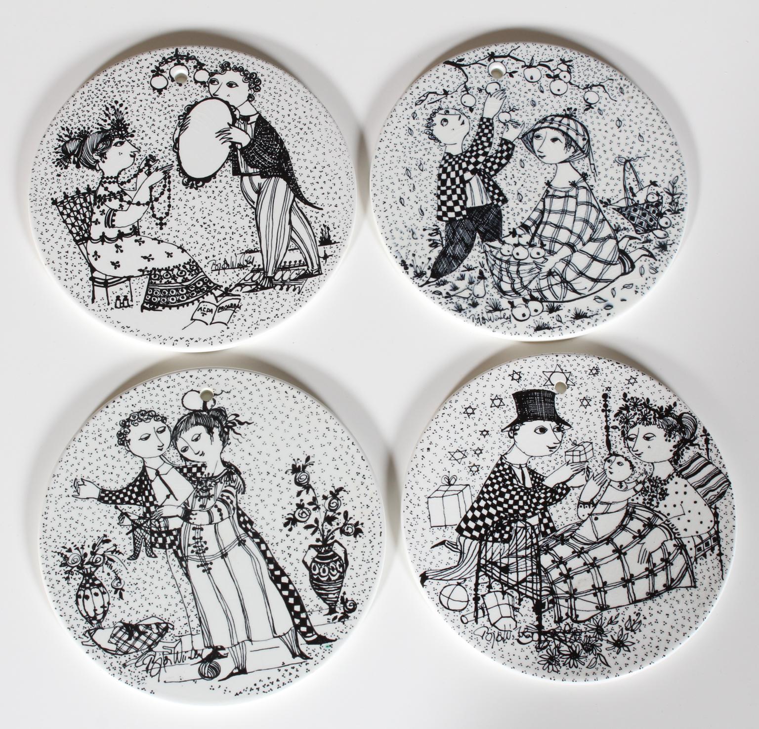 Ceramic 12 Decorative Month Wall Plaques by Bjorn Wiinblad for Nymolle, Denmark, 1970s