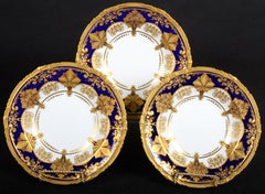 12 Derby for Tiffany Cobalt Blue Soup Plates with Elaborate 2-Color Gilding