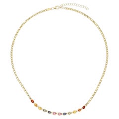 12 Diamond Multi Sapphire 14K (or 18k upon request) Yellow Gold Link Necklace