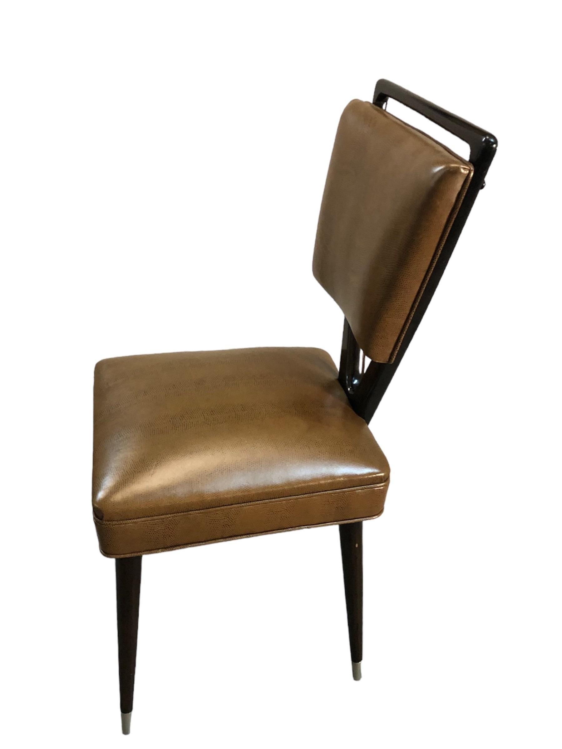12 Dining Chairs 60° in Leather and Wood, Italian 