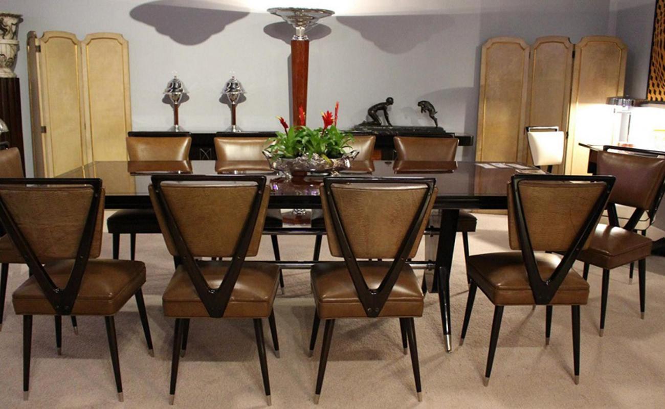 Space Age 12 Dining Chairs 60° in Leather and Wood, Italian 
