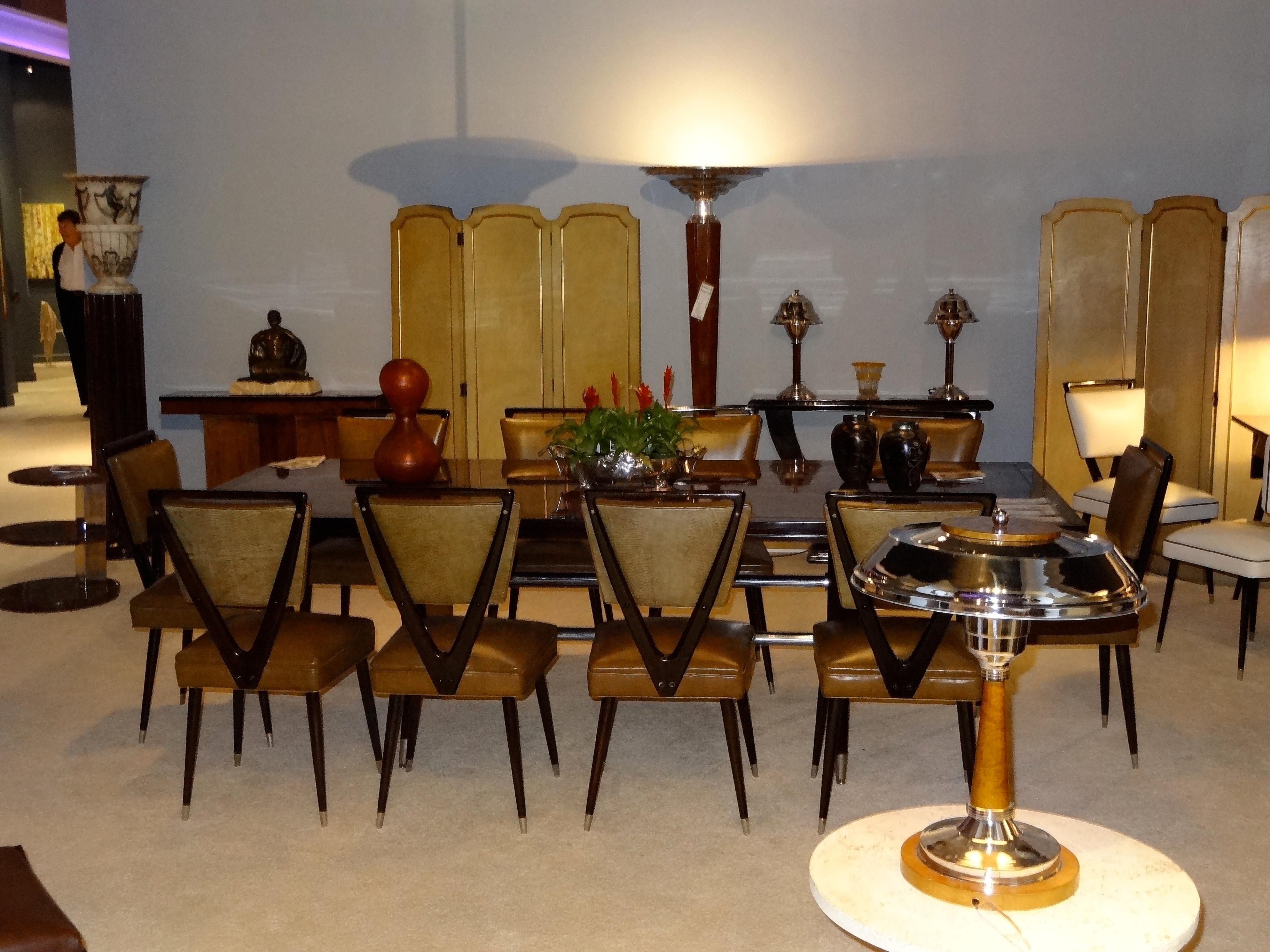 12 Dining Chairs 60° in Leather and Wood, Italian 