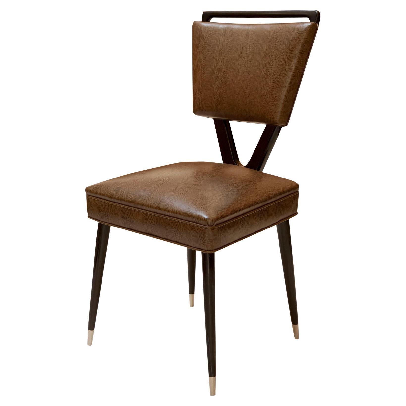 12 Dining Chairs 60° in Leather and Wood, Italian " Free Shipping in Florida " For Sale