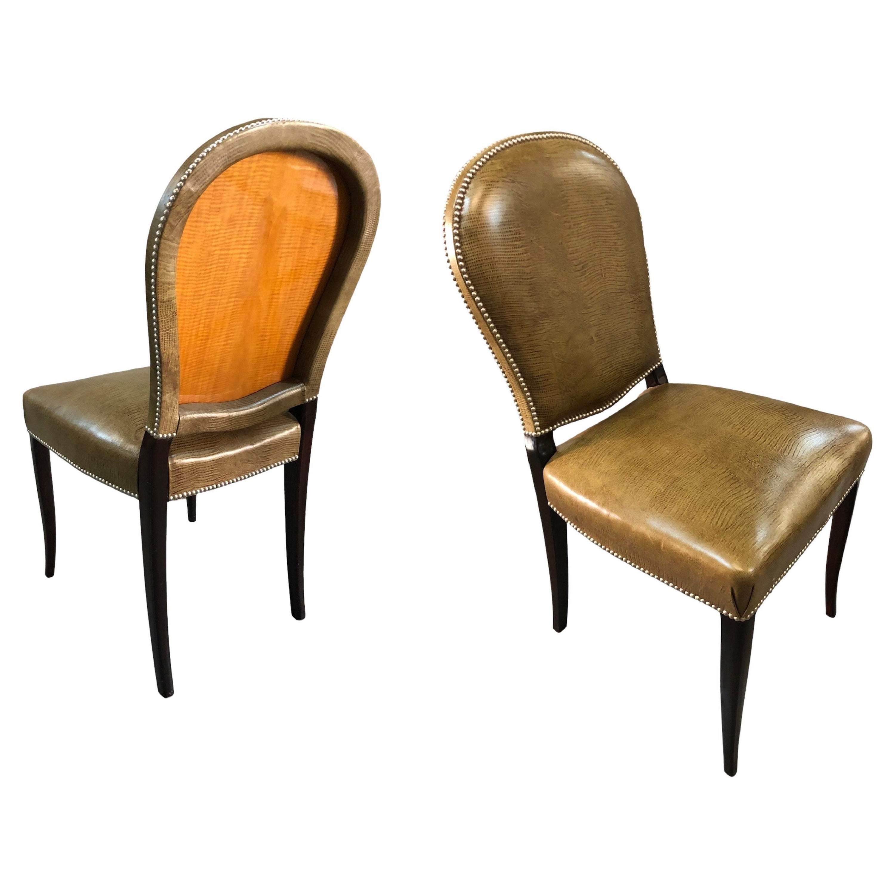 12 Dining Chairs Art Deco in Leather, Italian