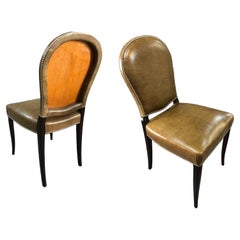 12 Dining Chairs Art Deco in Leather, Italian
