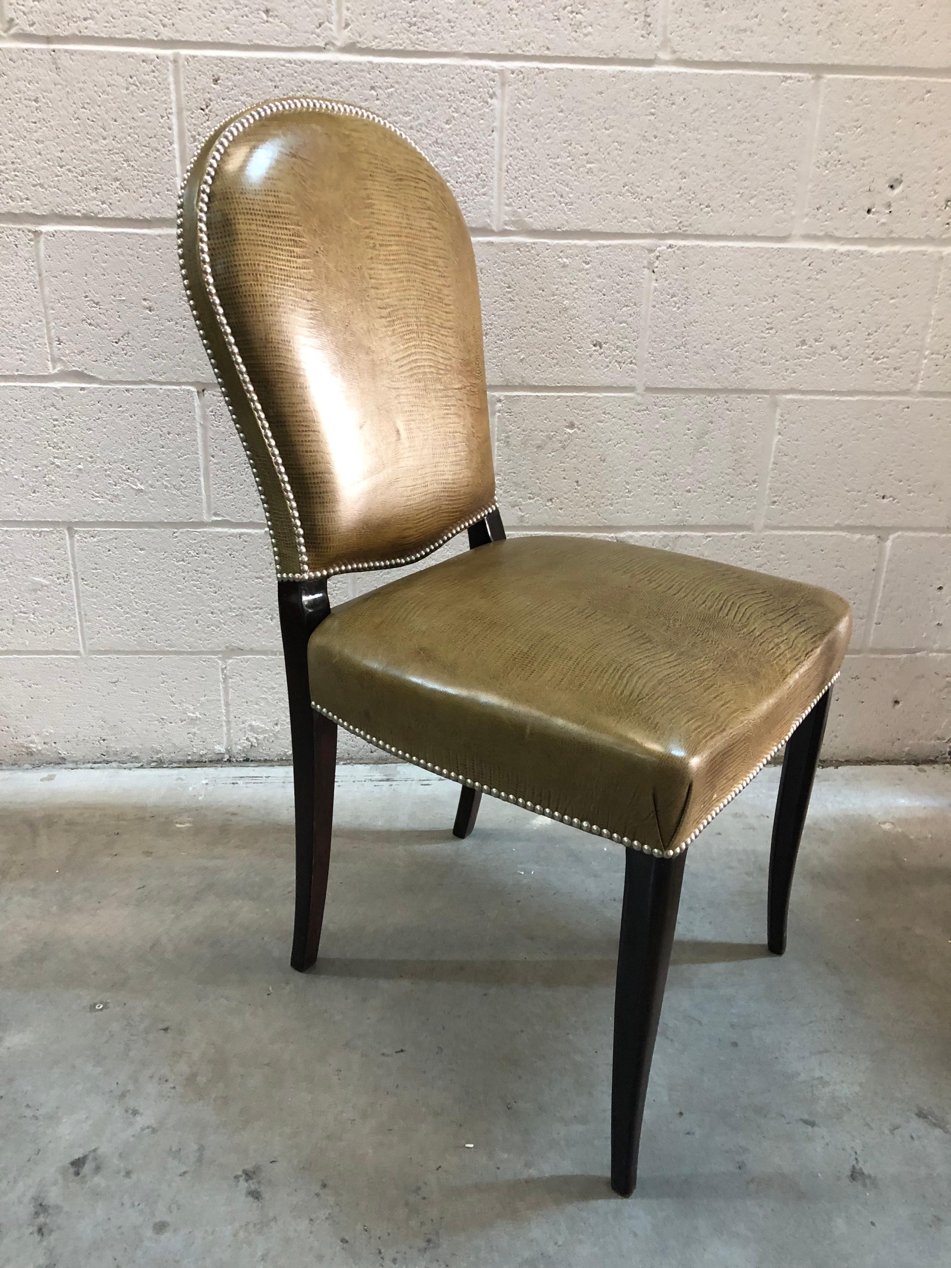 12 Dining Chairs Art Deco in Leather, Italian  For Sale 5