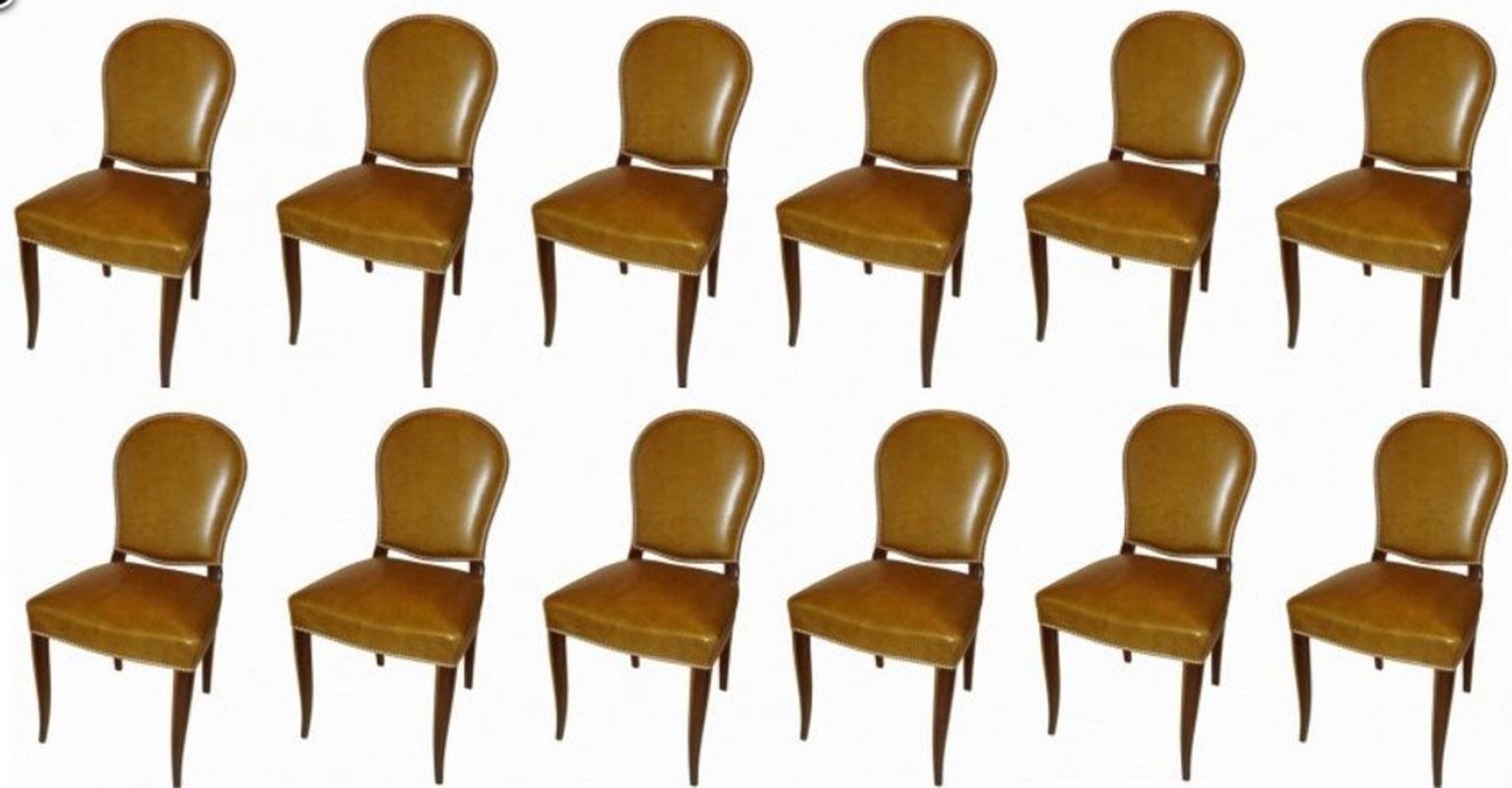 12 Dining Chairs Art Deco in Leather, Italian  For Sale 2