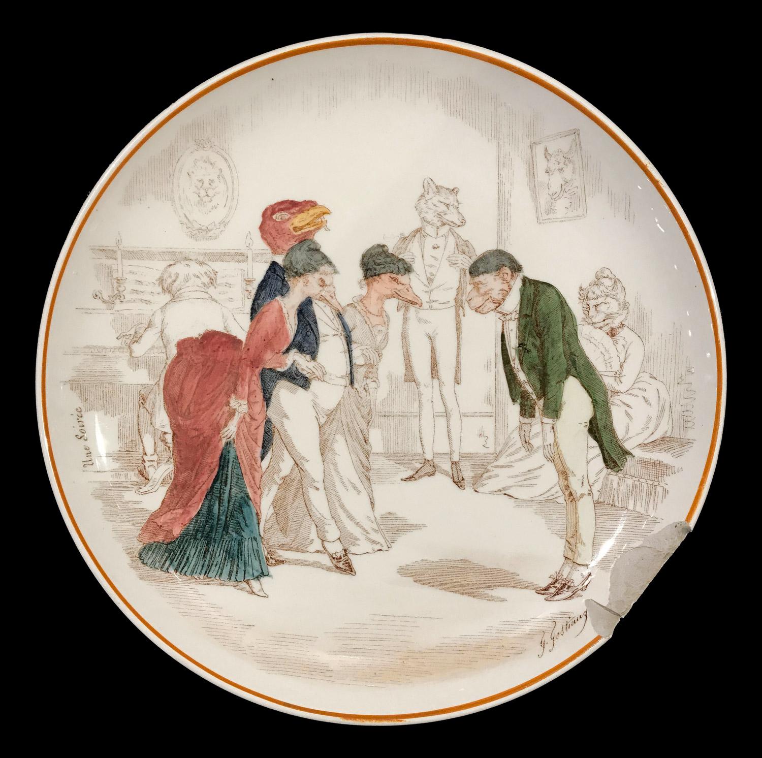 12 Dinner Plates Animals in Creil & Montereau Faience, Late 19th Century 6