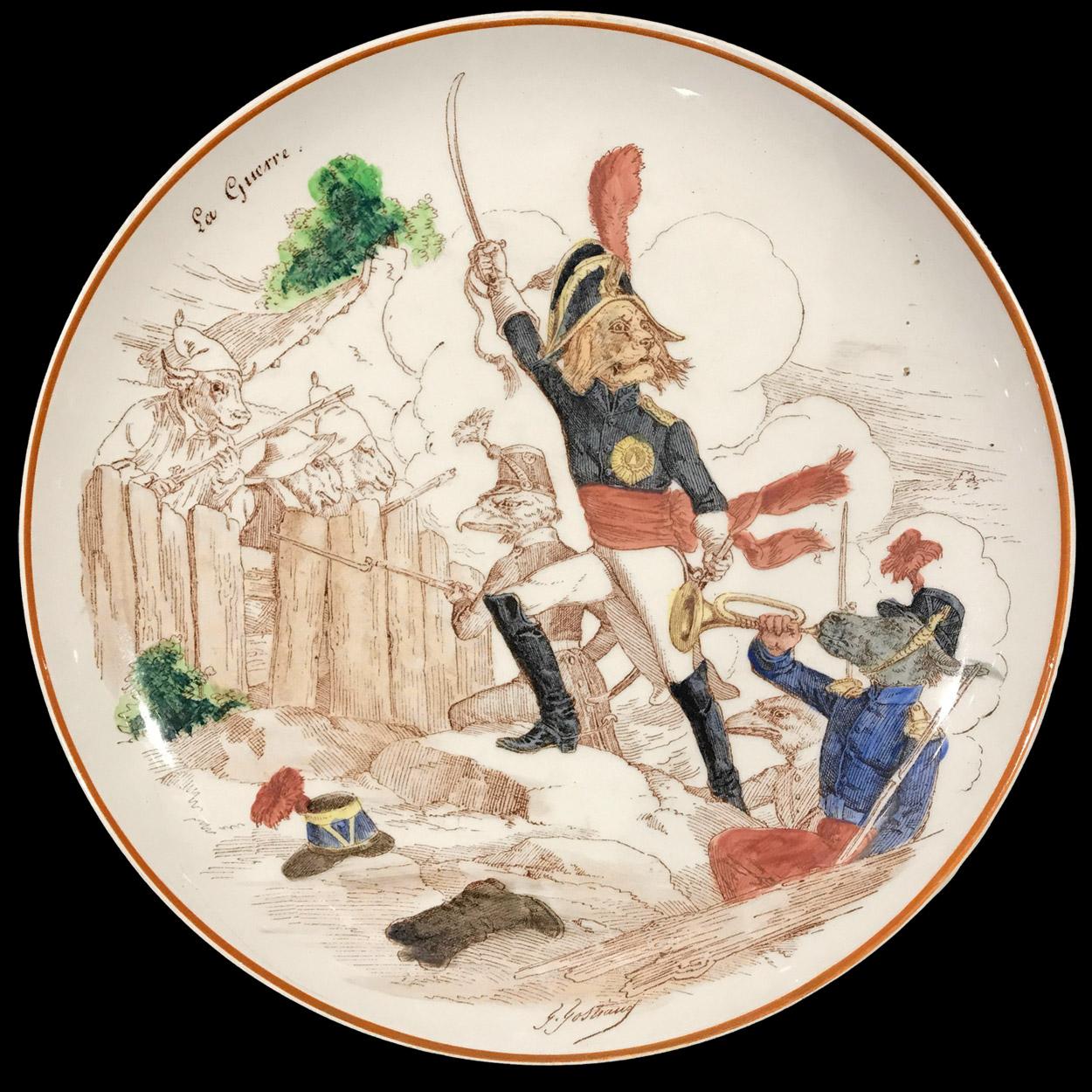 Earthenware 12 Dinner Plates Animals in Creil & Montereau Faience, Late 19th Century