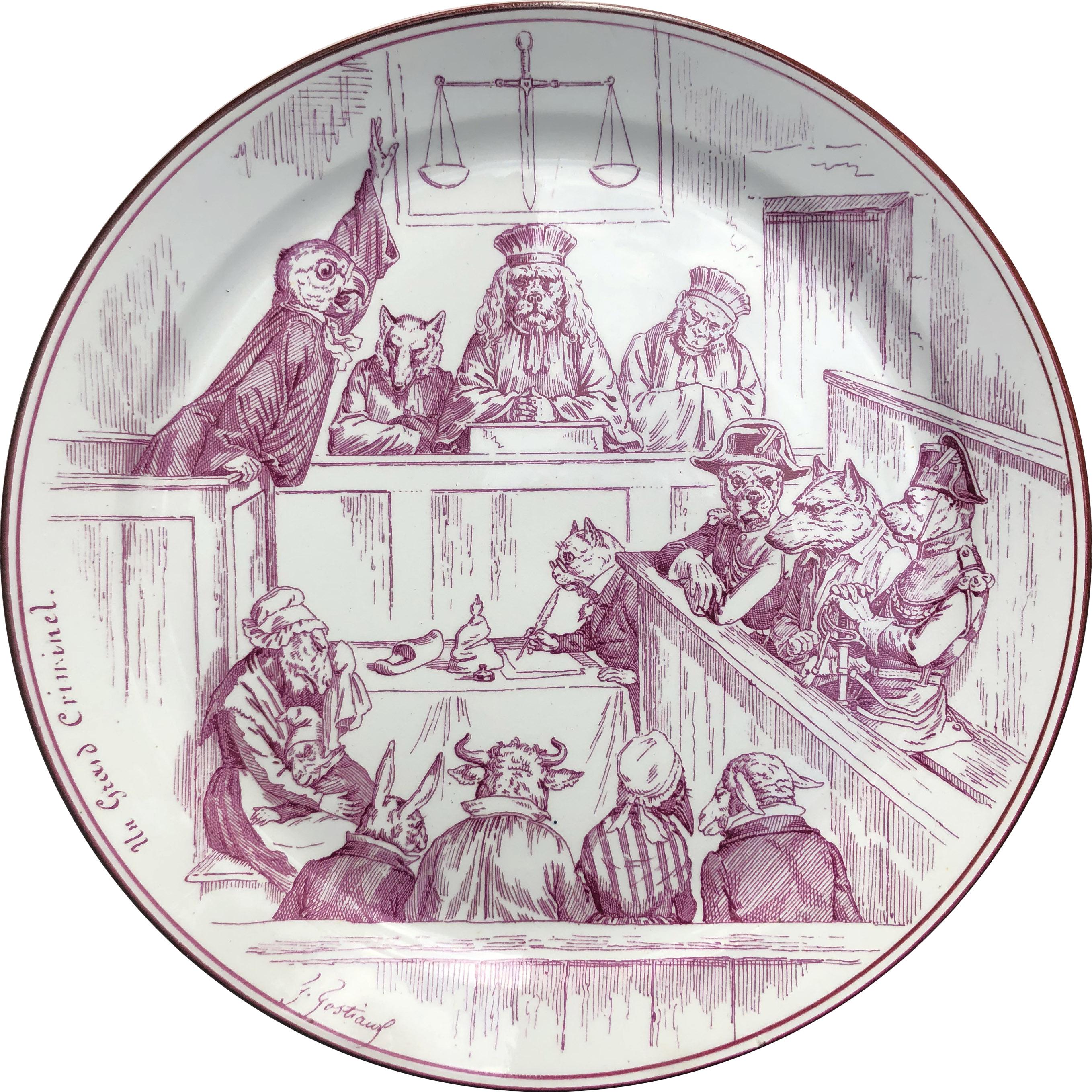 12 Platos Animales en loza de Creil y Montereau, Finales S. XIX siglo XIX en venta