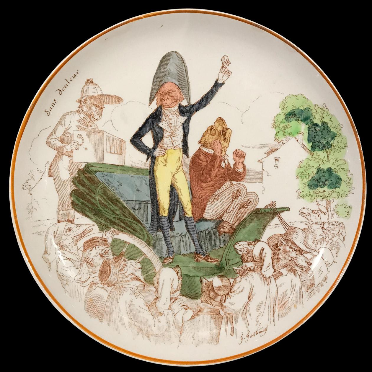 12 Dinner Plates Animals in Creil & Montereau Faience, Late 19th Century 3