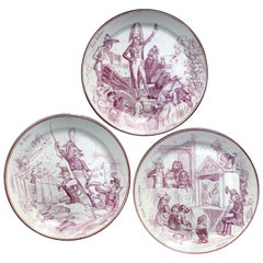 12 Dinner Plates Animals in Creil & Montereau Faience, Late 19th Century
