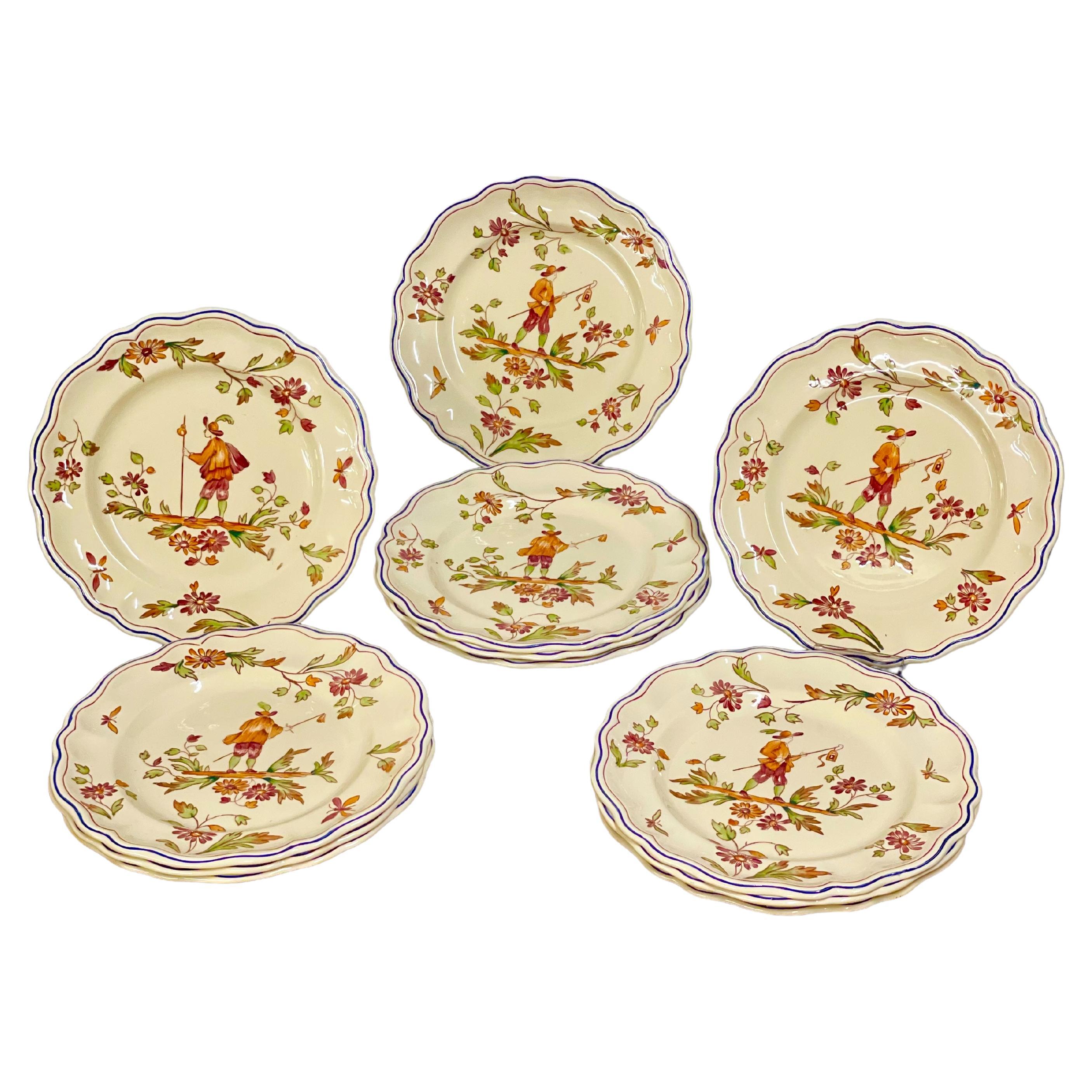 12 Dinner Plates 'Moustiers' by Longchamp France For Sale