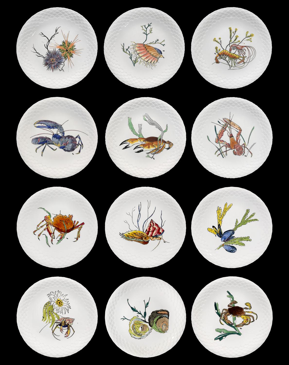 Art Deco 12 Dinner Plates Shellfishes