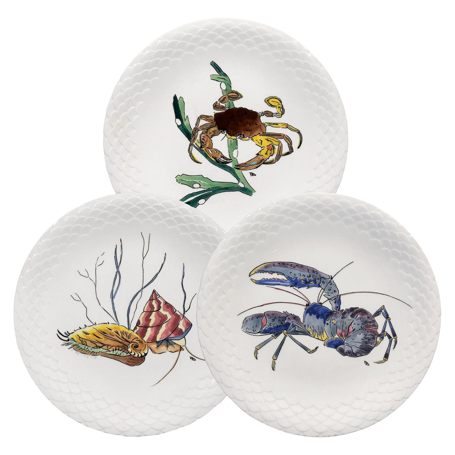 12 Dinner Plates Shellfishes" Grands Crustacés" Gien Faience, 1961