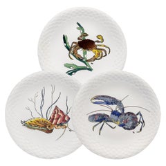 12 Dinner Plates Shellfishes" Grands Crustacés" Gien Faience, 1961