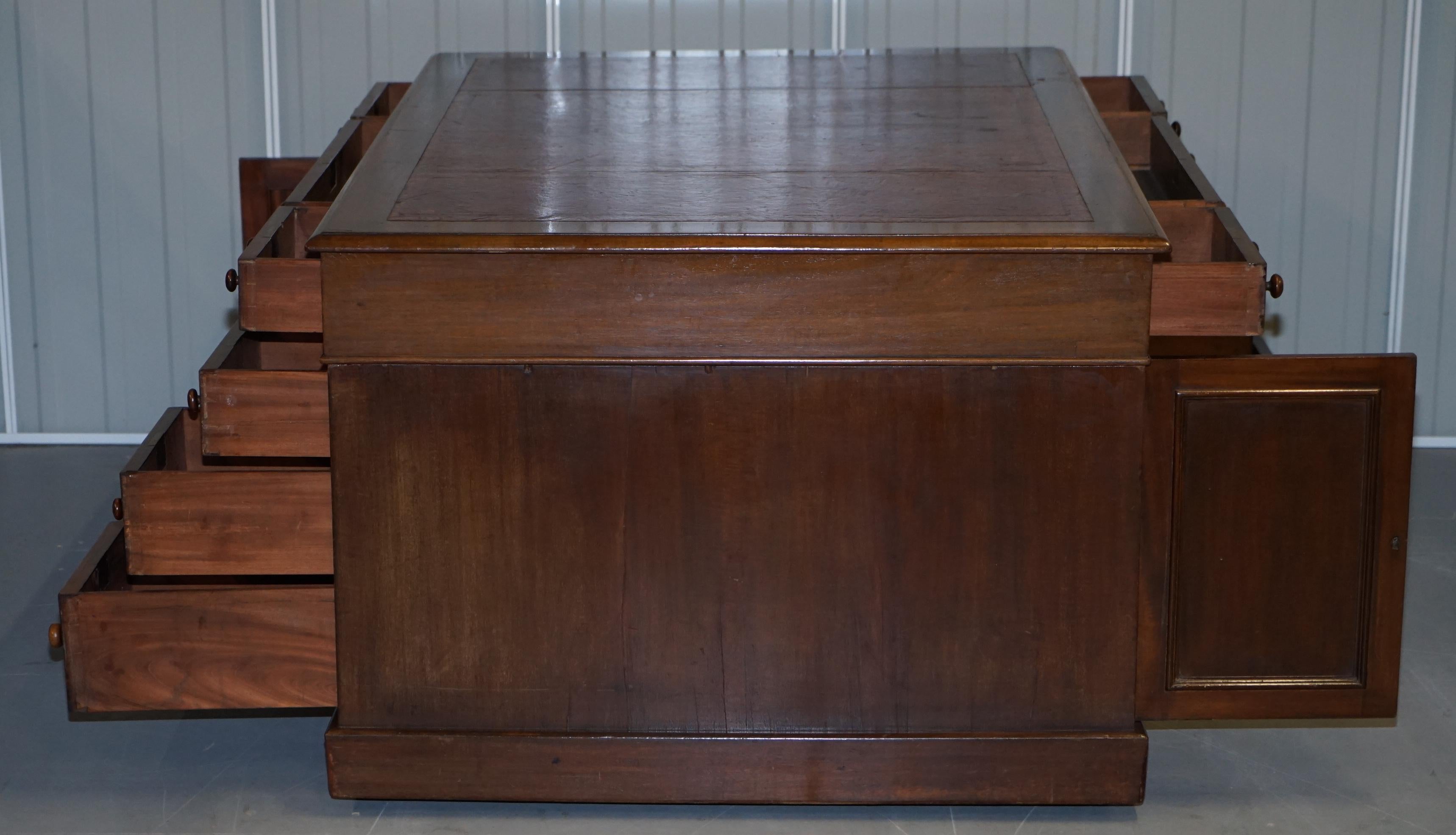 12 Drawers 2 Cupboard Victorian 1880 Double Sided Partner Desk Oxblood Leather 9