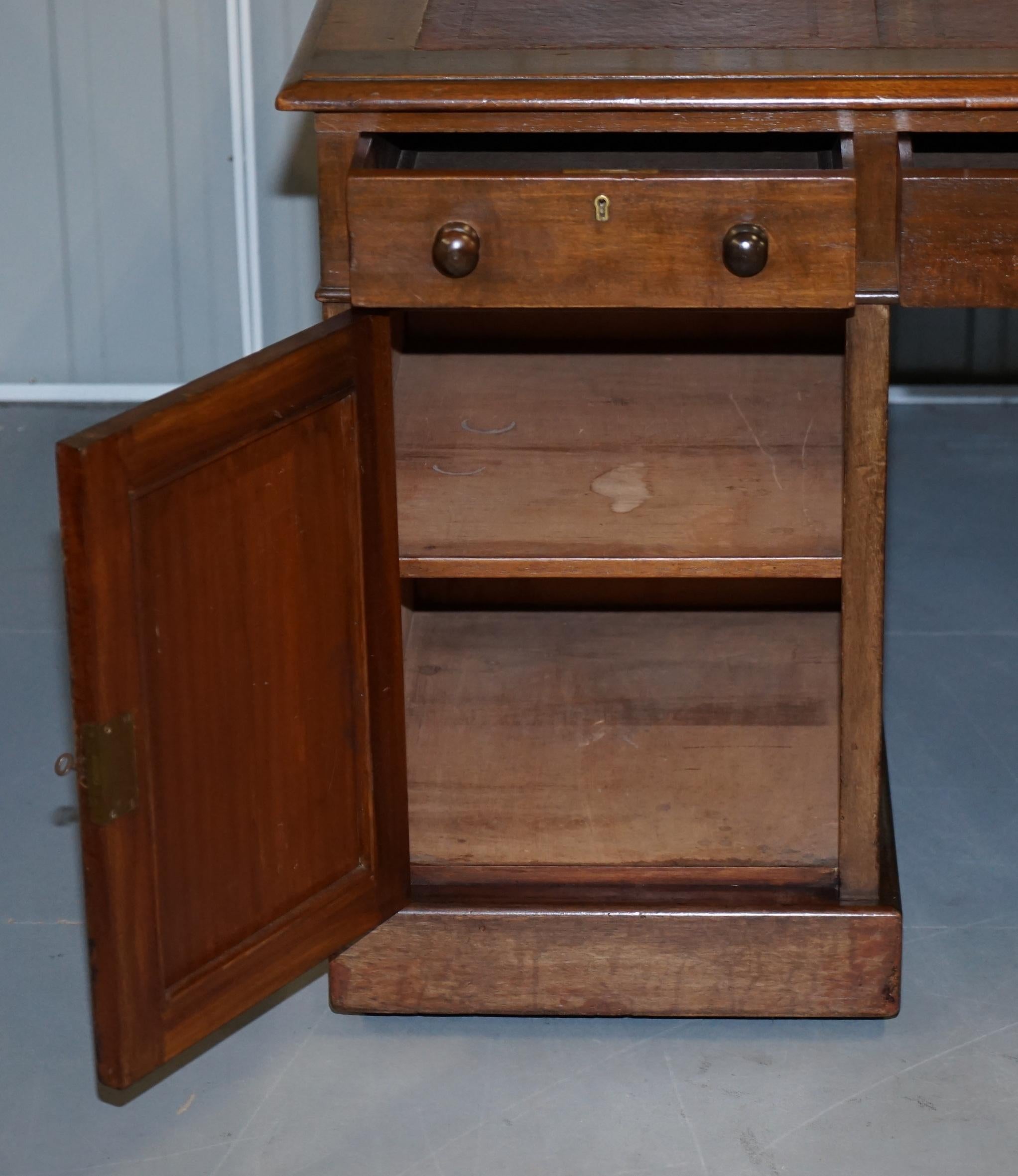 12 Drawers 2 Cupboard Victorian 1880 Double Sided Partner Desk Oxblood Leather 11