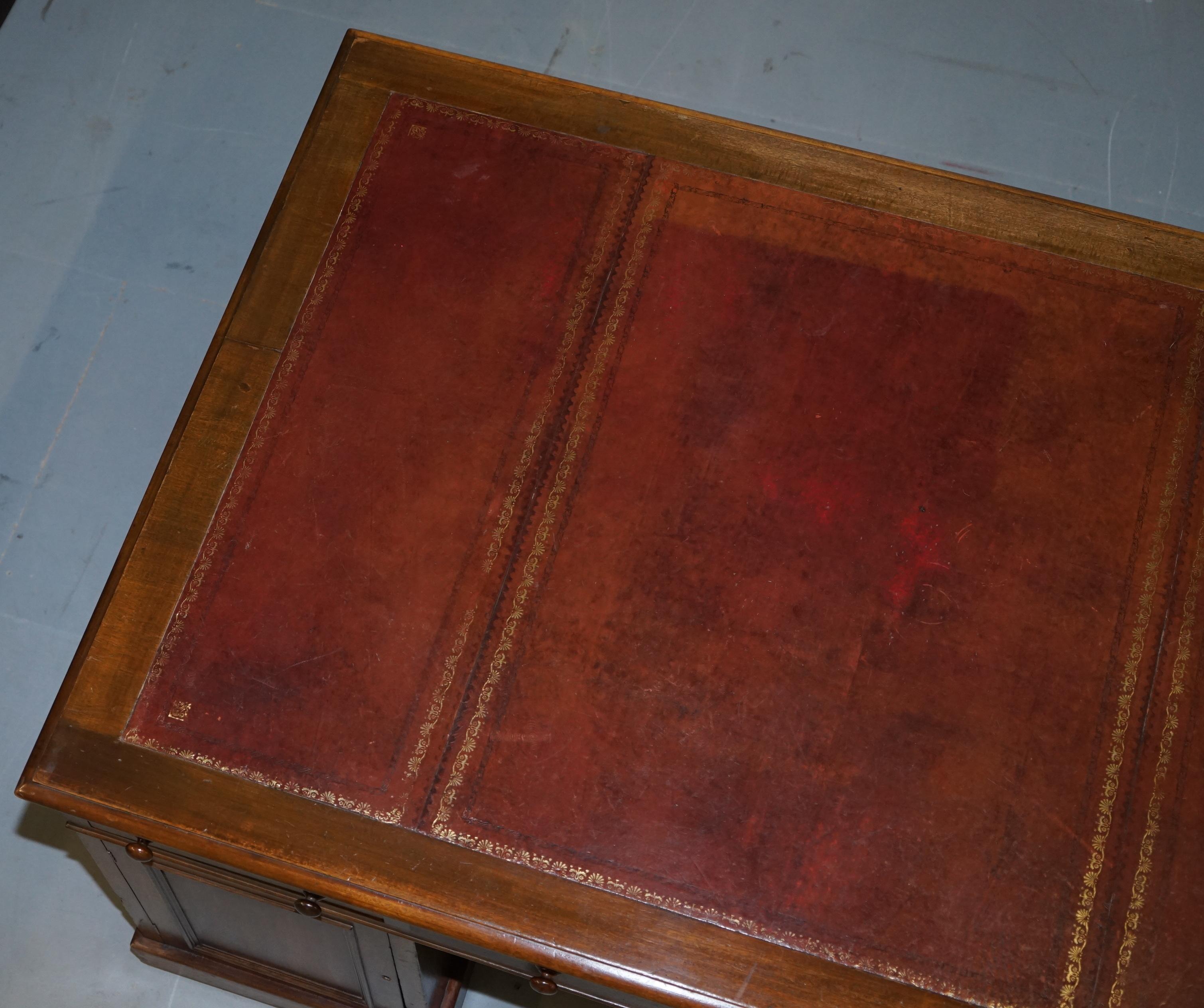 Late 19th Century 12 Drawers 2 Cupboard Victorian 1880 Double Sided Partner Desk Oxblood Leather