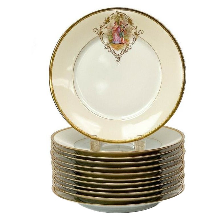 12 piatti da portata in porcellana di Dresda Ambrosius Lamm dipinti a mano, circa 1920