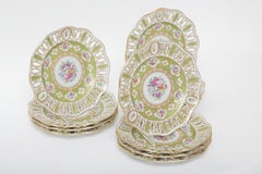 12 Dresden Elaborate Hand Painted, Raised Gilt and Pierced Edge Dessert Plates