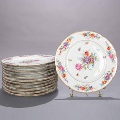 12 Dresden School Czech Floral and Gilt Porcelain Schlaggerwald Dinner Plates