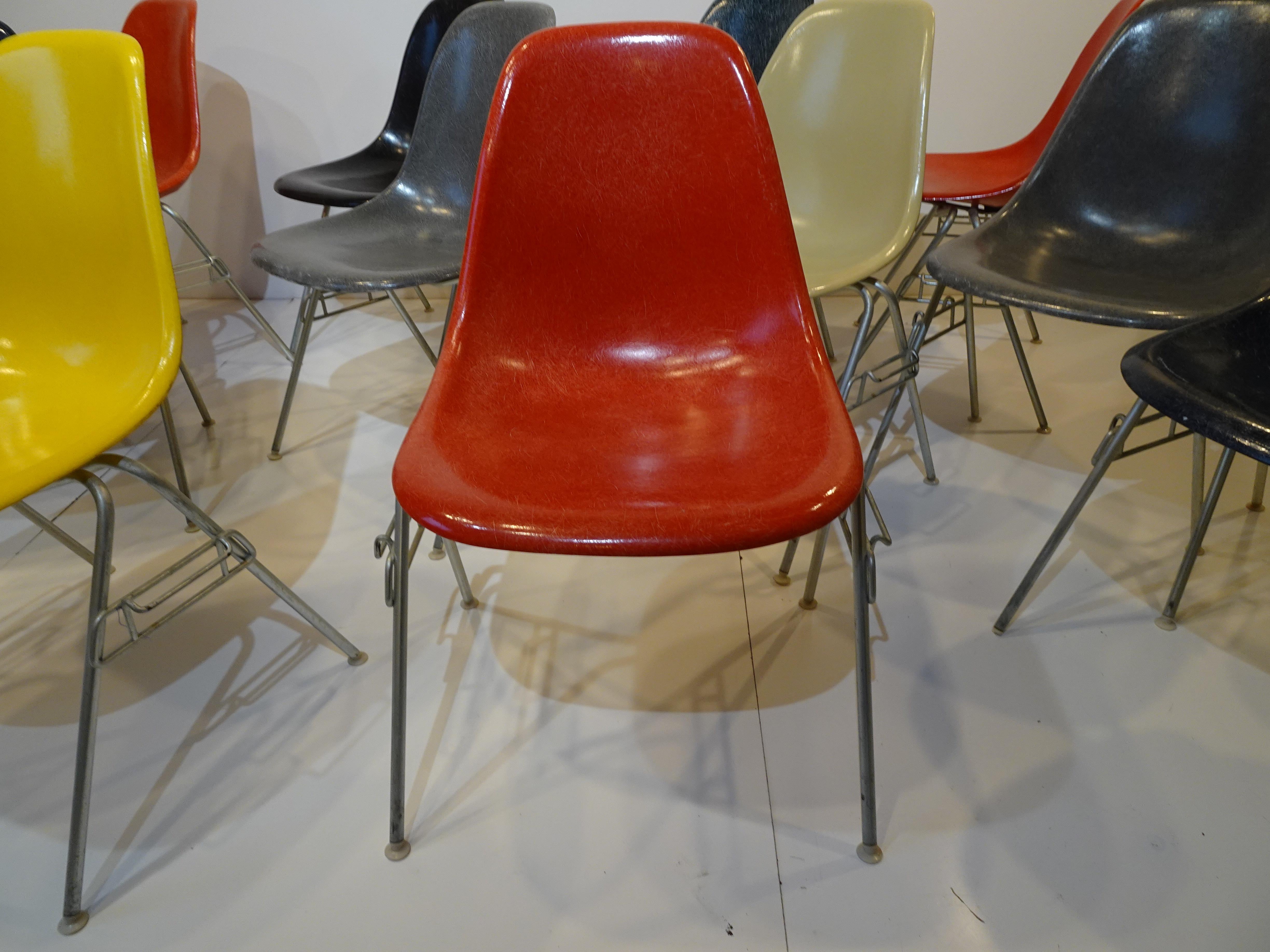 Fiberglass 12 Eames Stacking DSS Side Chairs for Herman Miller