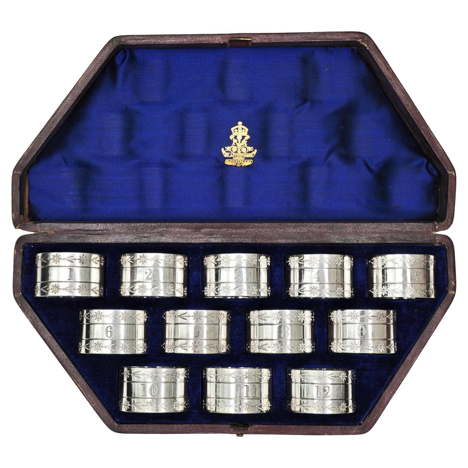 12 Elkington & Co. Silverplate Napkin Rings c1849 Boxed For Sale