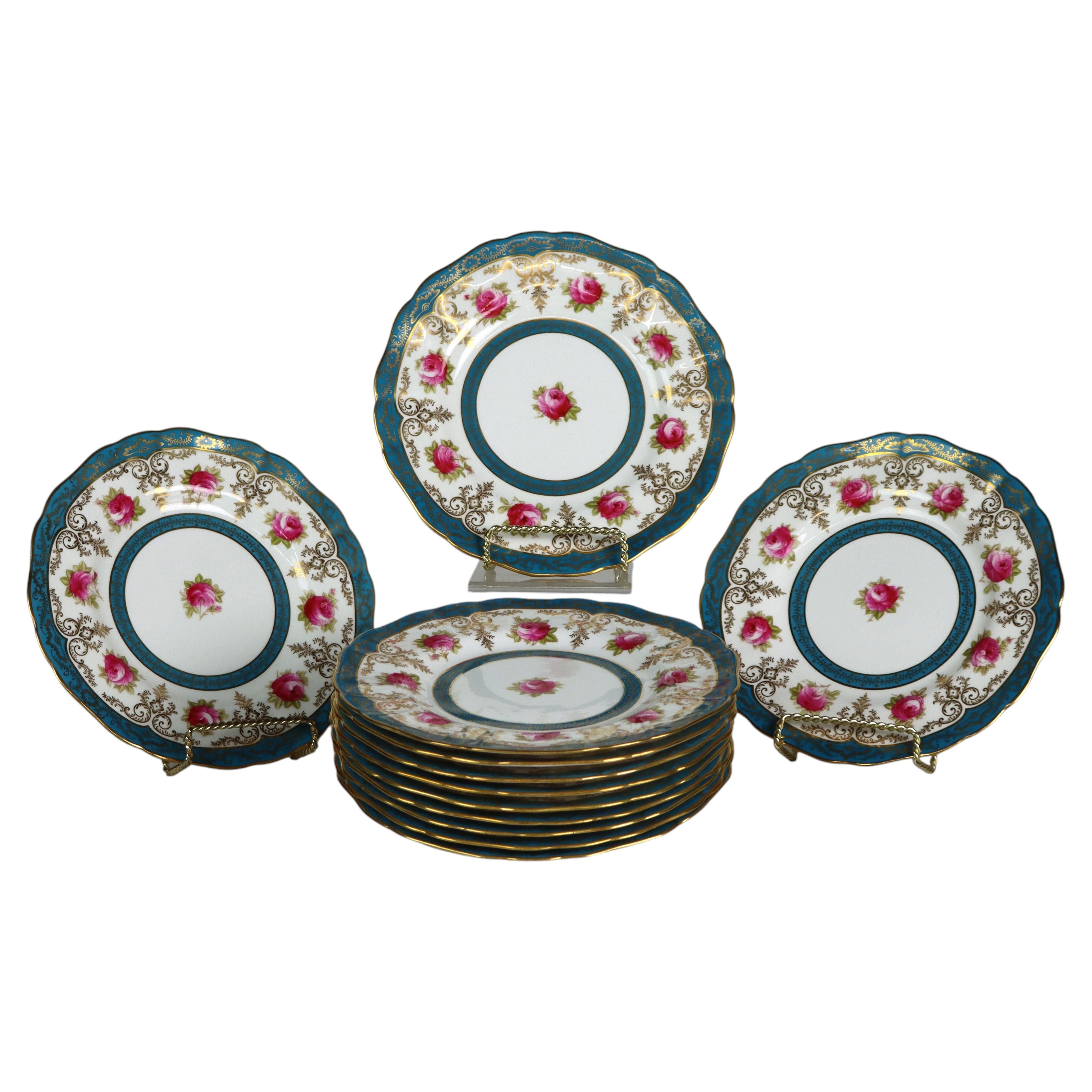 12 English Cauldon For Gilman Collamore & Co. Scallop Edged Porcelian Plates For Sale